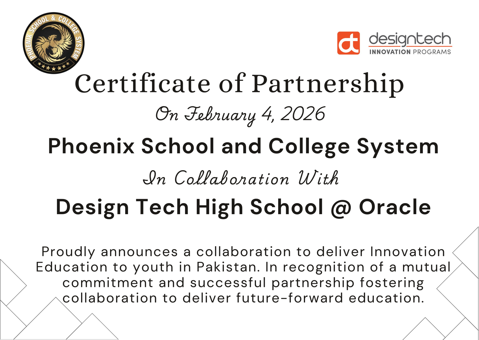 Certificate of Collaboration – Phoenix School & College System